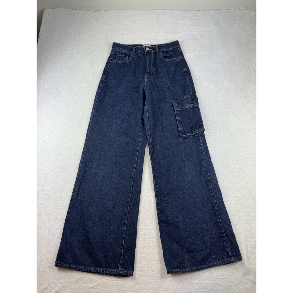Pacsun Jeans Womens 27 Wide Leg High Rise Blue Cargo Pocket Baggy Barrel Leg